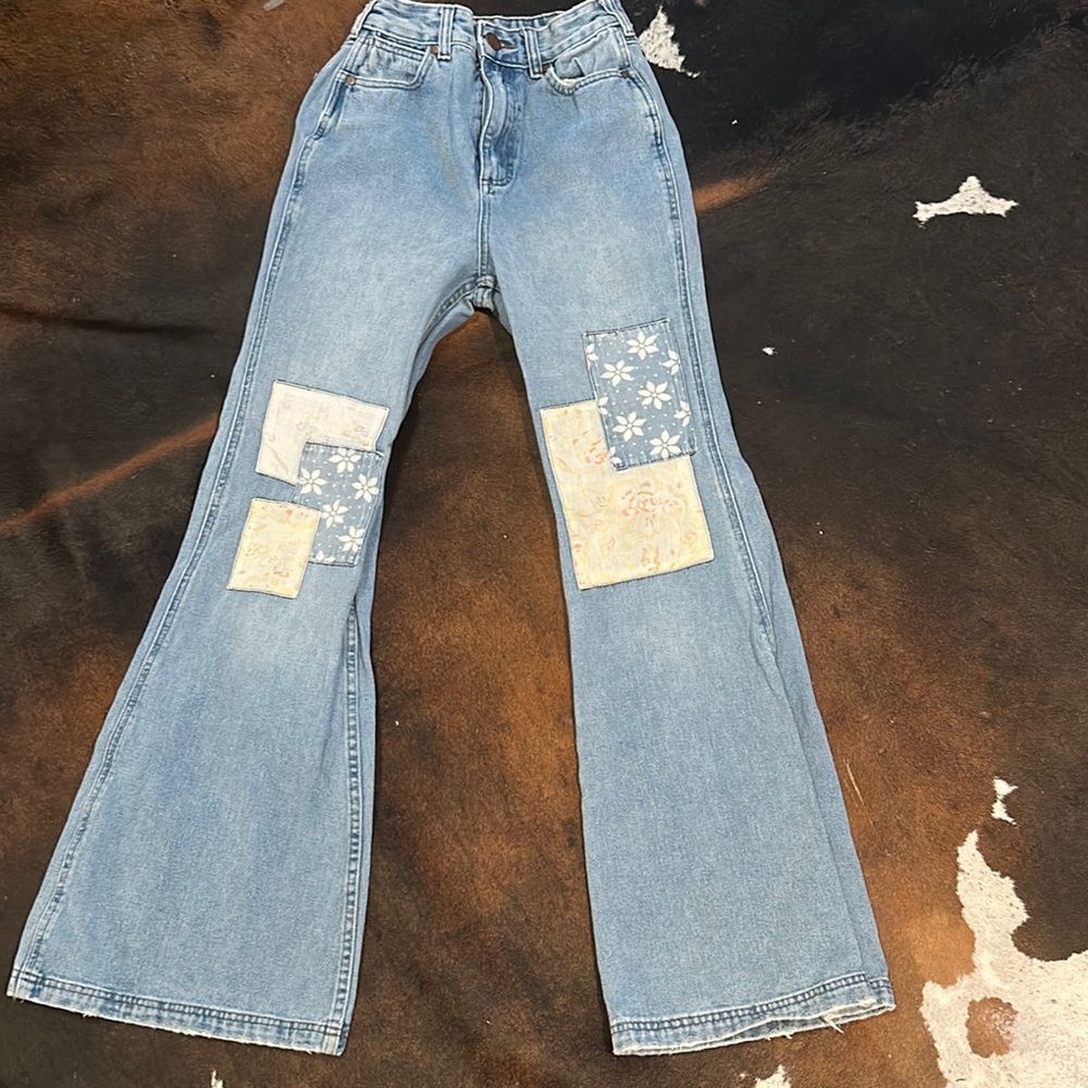 Women's Blue Patchwork Jeans